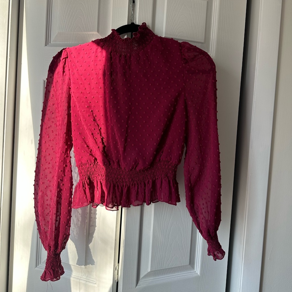 Lucy Paris Deep Red Cinched Waist Blouse XS